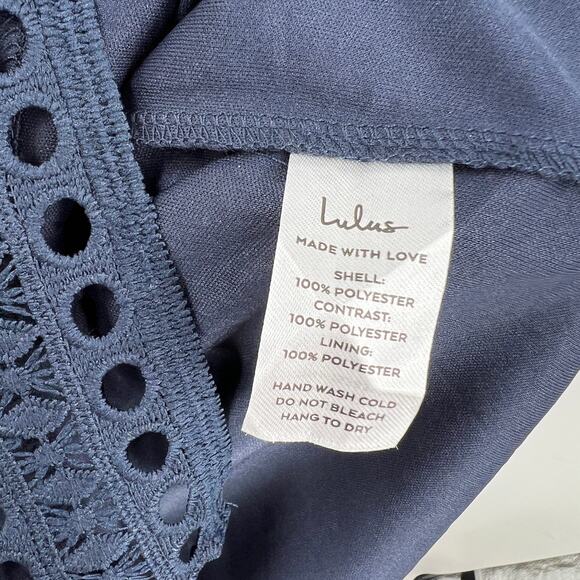 Lulu's Sexy Dark Blue Bodycon Dress Eyelet Lace Sundress Party Cocktail S Small - Picture 7 of 9